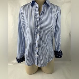 Lilly Pulitzer Stripped flip contrast cuff button up Ruffle Detail Sz 6